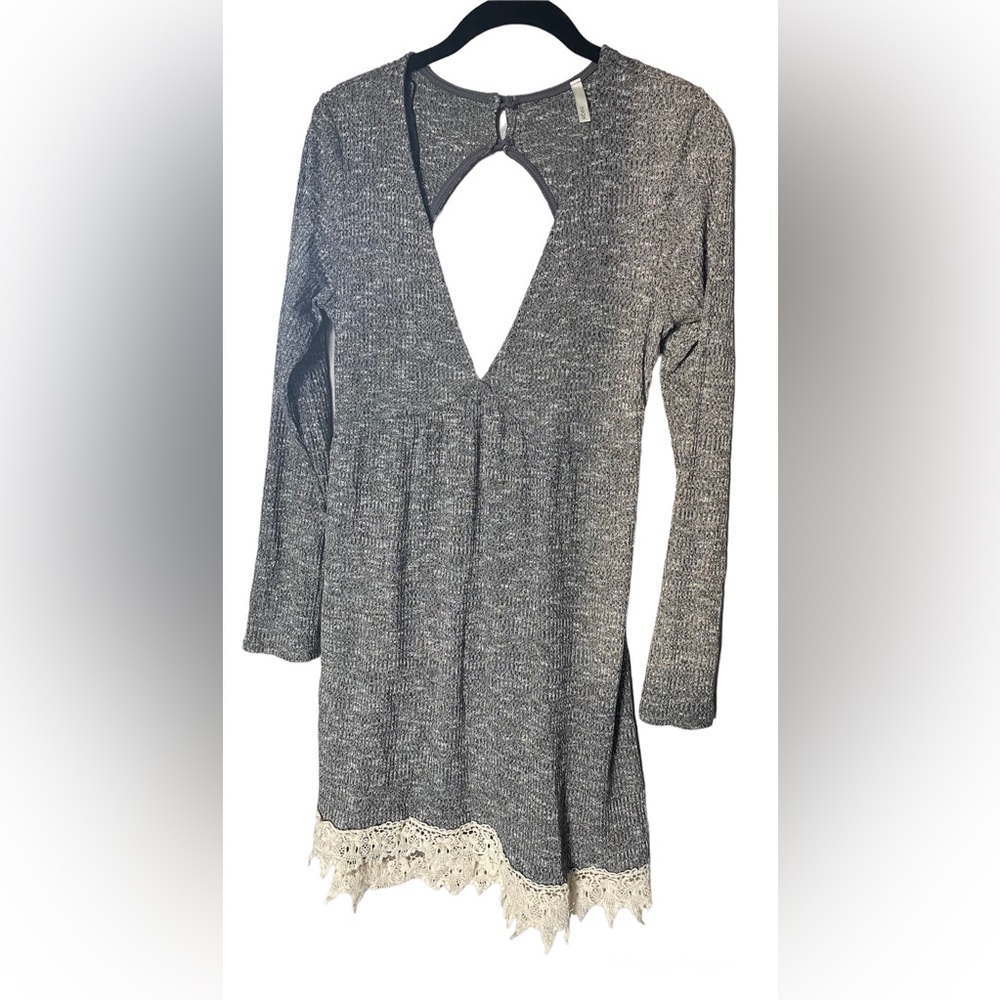 Sage Dress Slinky Grey Thin Sweater Long Sleeve Crochet Summer Light Knit